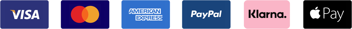 Accepted payment methods: Visa, Mastercard, American Express, PayPal, Klarna, Apple Pay