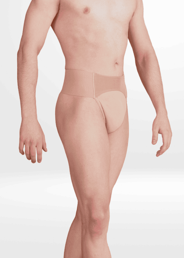 Male dancer wearing a nude Silky Dance dance belt