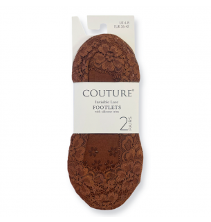 COUTURE LACE FOOTLETS SOCKS DK NUDE 2PP
