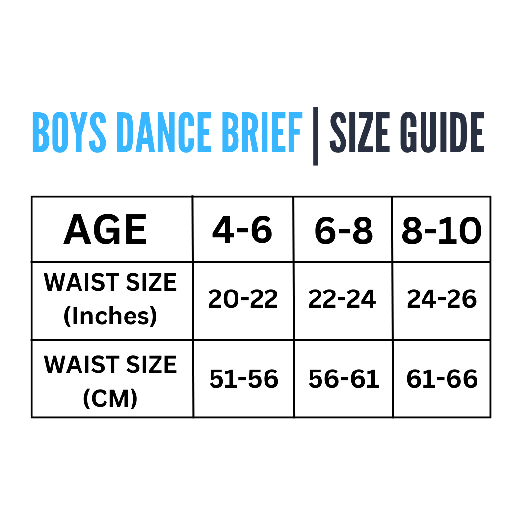 Boys Dance Brief Size Chart