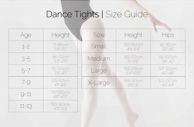dance tights size chart