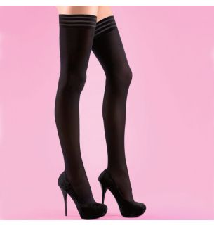 Soft Opaque luxury lace top hold up stockings 40 denier one size Black 
