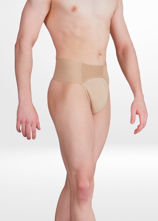Male dancer wearing a nude Silky Dance dance belt